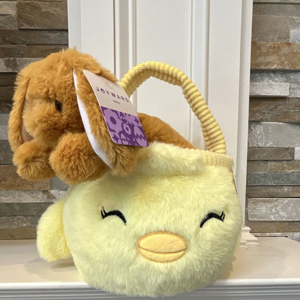 Joyward Easter Animal Gift Basket Yellow Chick Head w/ Bunny Plush Kids